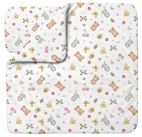 waldin Babybettwäsche Bambus Viskose Set ohne Bezug, Candycute/Weiß | Hypoallergen, Atmungsaktiv, Thermoregulierend und Antibakteriell, Decke und Kissen mit Füllung, für Jungen und Mädchen