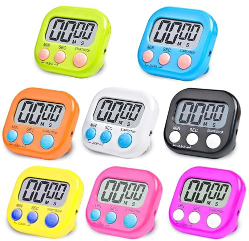 WDKXCN 8 Stück Timer Digital Magnetisch,Eieruhr Digital,Küchentimer Magnetisch,Kurzzeitwecker Küche, Küchenwecker Digital Stoppuhr mit Klappbarem Ständer Und Display für Kochen Backen Sport Stud