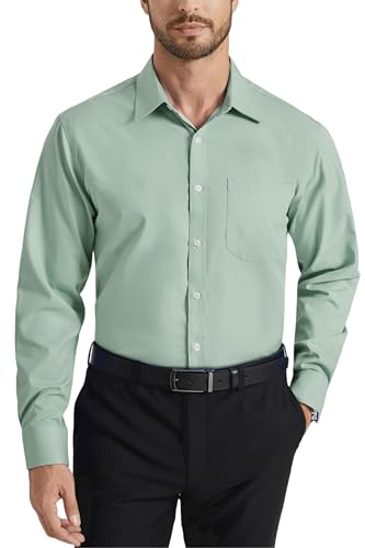 HISDERN Chemise pour Hommes à Manches Longues Chemise en Fiber de Bambou d'affaires Coupe Régulière Chemise décontractée sans Repassage avec Poche S-4XL