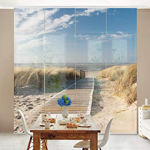 micasia Schiebegardine halbtransparent 60er Paneel Klett Strand Textil lichtdurchlässig - Motiv Modern Flächenvorhang beige Wohnzimmer Schlafzimmer 1513 (240x250 cm - 4er Set)