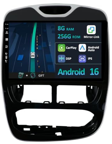 KEC [8G+256G] IPS 10.1 Android 16 Autoradio Für Renault Clio 4 ZOE 2012-2019 mit navi Octa Core-[Eingebauter CarPlay/Android Auto/DSP/Mirror Link/GPS Navi/360 Camera/Bluetooth 5.0/WiFi/USB