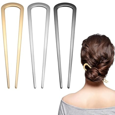 COYUN 3 Pcs French Pin, Fermagli Per Capelli Per Chignon Francese Grandi In Metallo a Forma Di u, Accessori Capelli,Fermacapelli Donna Eleganti Per Acconciature Da Donna e Ragazza,Per Lauree,Cerimonie