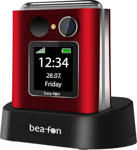 Beafon, silverline, Fold10, Klapphandy, SOS Notruftaste, XL Farbinnendiplay 2,2 (5,58cm), XL Farbaußendisplay 1,44 (3,65cm), Fotokonatakanzeige, Kamera, Tischladeschale, ohne Netzladestecker, rot