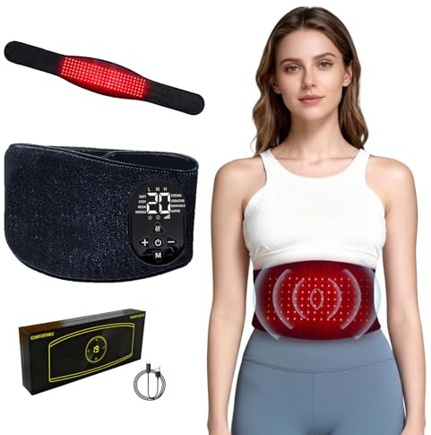 Rotlicht-Therapiegürtel mit Heizung und Vibrationsmassage, 150 LEDs 660 nm und 850 nm Infrarotlicht zur Entspannung von Taille, Rücken, Bauch, Schultern und Beinen, mit 3 Lichtstufen, 8 Vibrationsmodi