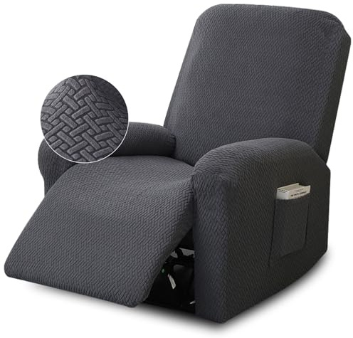 GANILITY Funda de Sillón Relax, 4 Piezas Fundas Elásticas para Sillones de Relax con Bolsillos, Juego Completo de Fundas para Sillones Reclinables, para Tumbonas(Gris Oscuro)