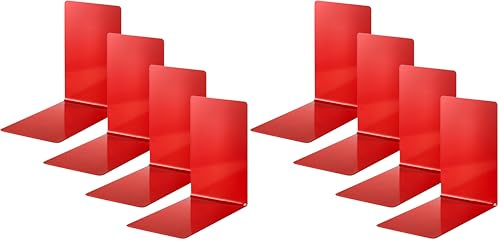 Alco-Albert 4301-12-4 - Serre-Livres en métal, 4 pièces, Rouge, 14 x 14 x 8.5 cm, pour l'école, Le Bureau et la Maison (Lot de 2)