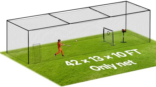 VEVOR Baseball Batting Cage, 41.7 x 12.8 x 10.1 FT Freestanding Portable Batting Cage, Hitting Cages with 30-Ply Knotted HDPE & Carabiner Hooks, Battings Cages Netting for Indoor, Outdoor (NET ONLY)