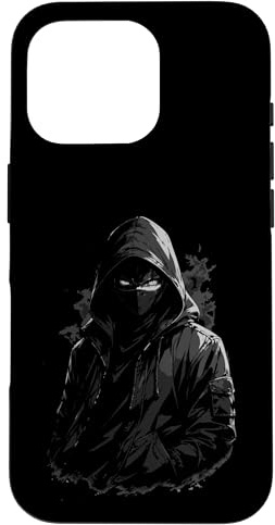 Hülle für iPhone 16 Pro Maskierte Kapuzenfigur – Anime Manga Street Stil
