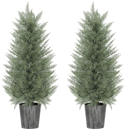 HOMCOM 2er Set Künstliche Zypressenbäume 90cm Künstlicher Baum im Topf | Plastik Künstliche Pflanzen, Kunstpflanze, Fake Plant Wie Echt, Wohnzimmer Schlafzimmer Büro Garten, Dekoration Geschenk