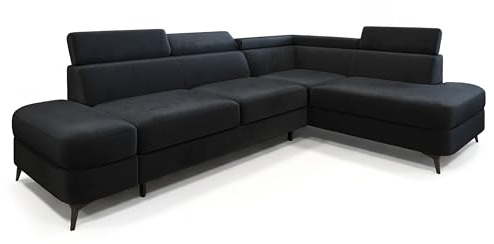 Masseno Ecksofa AVISE M R-S mit Schlaffunktion L-Form, Klassisch Sofa mit Bettkasten, Wohnzimmersofa, Couch, Soffa, Bettsofa, Couchgarnitur - Schwarz, Monolith 95