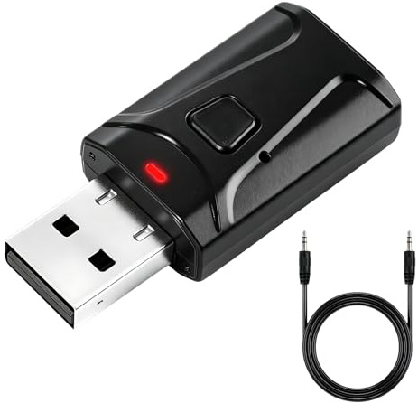 Adaptador Bluetooth 5.0 Transmisor Receptor 2 en 1 | Audio AUX de 3,5 mm Alimentado por USB para TV PC Coche Auriculares Altavoces Estéreo con Modos TX RX y Manos Libres