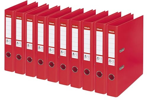 Esselte A4 Lever Arch File, Red, 52mm Spine, Plastic, Pack of 10, Vivida Range, 624072