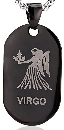 DonDon Unisex-Halskette mit Sternzeichen-Anhänger Edelstahl 52 cm schwarz-Silber und Samtbeutel