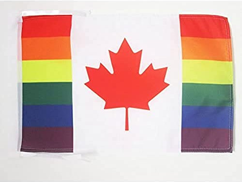 BANDIERA CANADA GAY 45x30cm - BANDIERINA CANADESE ARCOBALENO 30 x 45 cm cordicelle - AZ FLAG