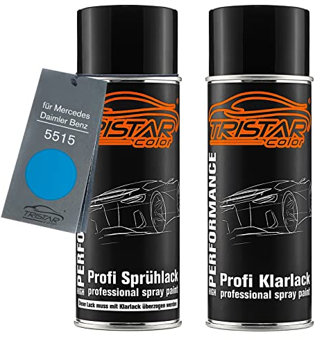 TRISTARcolor Autolack Spraydosen Set für Mercedes/Daimler Benz 5515 Himmelblau/Sky Blue Basislack Klarlack Sprühdose 400ml