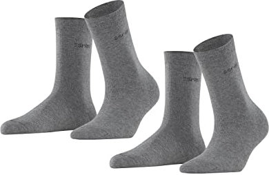 ESPRIT Damen Socken Uni Multipack W So Baumwolle einfarbig 2 Paar, Grau Light Grey Melange 3390, 35-38