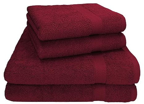 Betz Premium Handtuch Set 4-teilig – 2 Duschtücher 70×140 cm & 2 Handtücher 50×100 cm, 100% Baumwolle 470 g/m², saugstark & weich, Oeko-TEX® Farbe dunkelrot