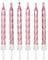 Anniversary House Pack of 12 Pearlescent Light Spiral Birthday Candles with Holders, 7.5 Centimeters, Celebration Cake Decoration, AHC183, Pink Metallic