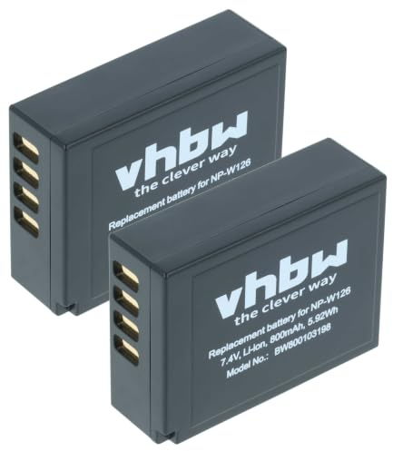 vhbw 2X Akku kompatibel mit Fujifilm X-E4, X-E2S, X-Pro3, X-Pro2, X-E1, X-H1, X-Pro 1, X-E2, X-E3, X-M1 Kamera (800 mAh, 7,2 V, Li-Ion)