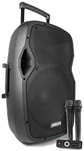 Vonyx AP1500PA - Mobile PA Anlage, Partybox Bluetooth mit Akku, 800 Watt Party Lautsprecher mit Mikrofon 2X UHF, Musikbox Bluetooth Groß, MP3 - USB/SD-Anschluss, Handgriff, Transportrollen