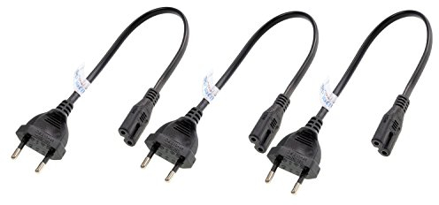 shortix Dreierpack kurzes Netzkabel (Stromkabel mit Euro-Flachstecker auf Euro-8-Buchse). schwarz. 30cm.