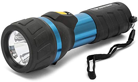 Velamp IMPULSE Torcia LED impermeabile 3W - Impugnatura antiscivolo e laccetto – Alta potenza e resistenza - Per uso esterno ed emergenze - 2 batterie tipo D