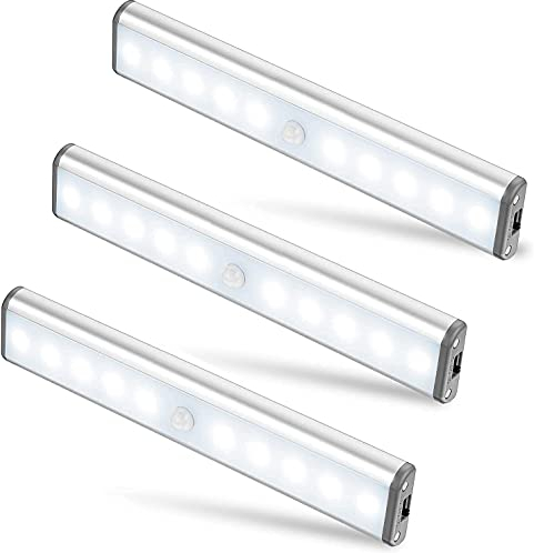 MOSTON Schrankleuchten mit Bewegungsmelder 10 LED USB Wiederaufladbar Magnetisch Bewegungsmelder Nachtlicht LED,Auto/ON/OFF Geeignet für Schrank Kinderzimmer Flur Schlafzimmer Küche Treppe