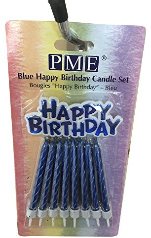 PME Candles with Happy Birthday Plaque, Blue, 1.5 x 9.1 x 17.6 cm