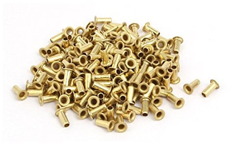 Sourcingmap 200pcs M2.5 x 6mm Brass Plated Metal Hollow Eyelets Rivets Gold Tone