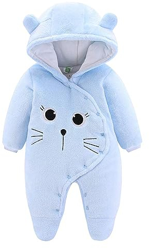 JiAmy Tute da Neve Neonato Footed Pagliaccetto per Ragazze Ragazzi, Tute da Neve Bambino Pile Tuta Neve Neonato Inverno con Cappuccio Calore Infantile,Blu 3-6 Mesi