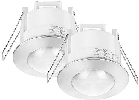 conecto Infrarot Bewegungsmelder Decke innen Unterputz Deckenmontage LED 360° Lichtsteuerung IP20 Dämmerungssensor (2er Set), Chrom