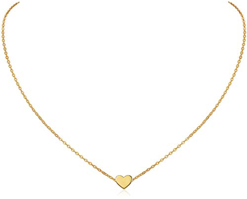ChicSilver Damen Kette, goldene Halskette mit Herz Anhänger, Personalisierter Minimalisitischer Schmuck für Mädchen Frauen, Charm Anhänger für Valentinstag Geburtstag