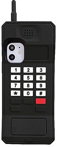 UnnFiko 3D Silicone Case Compatible with iPhone 12, Retro Classic Creative Soft Rubber Bumper Cover Cool Thick Protective Stand Case(Retro Cellphone Black, iPhone 12)