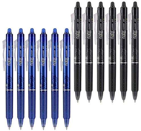 Pilot FriXion Clicker 0,7 mm, löschbare Gelstifte, feine Spitze, 6 Schwarz & 6 Blau (12 Stifte)