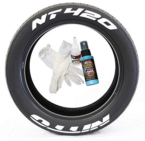 Tire Stickers Nitto NT420 – permanentes Selbstklebe-Set für Reifen mit Kleber und 57 g Ausbesserungsreiniger, 48-53 cm (19-21 Zoll) Räder, 2,5 cm (1,00 Zoll), Weiß, 4 Stück