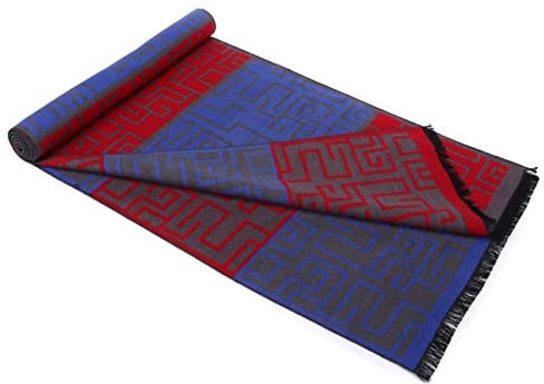 Prettystern Herren Weich SeidenSchal Wendenschal Fleece Schal Warm wie Wolle - Blau Rot NQ05