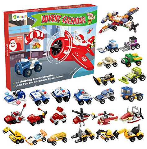D-FantiX Weihnachts-Adventskalender, Kids Building Toys Adventskalendermit Fahrzeugen Pull Back Cars Construction Toys 24 Tage Count Down Geschenk