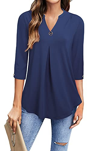 VALOLIA Women's Long Sleeve V Neck Tunics Tops Loose Fitting Casual Plaid Winter Ladies Sweatshirts with Pockets