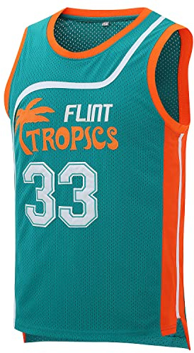 Afuby Flint Tropics Jersey Moon #33 Basketball Trikots, 90er Jahre Hip Hop Jersey S-XXXL - Grün - 3X-Groß