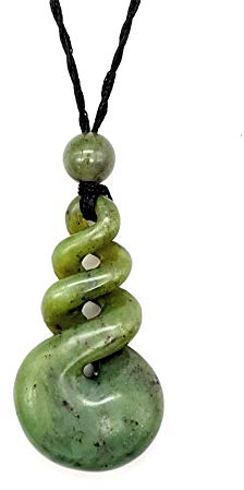 81stgeneration Unisex Geschnitzte Nephrit Jade Grünstein Maori Dreifache Pikorua Anhänger Halskette