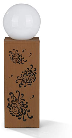 MAXXMEE LED-Dekosäule mit Leuchtkugel | Akkubetrieben und damit ideal für Innen- oder Außen | Stimmungsvolles weißes Licht mit LED-Farbwechsel | Stromsparend durch die Abschaltautomatik [Rost-Optik]