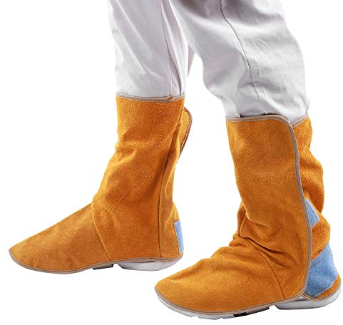 Protector de Zapatos de Cuero de Vaca Robusto, Polainas de Soldadura Resistente al Calor, Cubierta de Pies de Zapatos de Protección de Trabajo de Soldador, Cubierta de botas de Seguridad de Soldadura