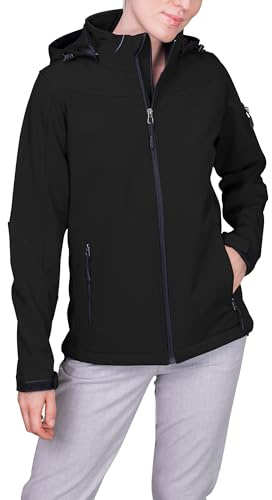 HRM Damen Hooded Softshell Jacket, schwarz, Gr. 2XL I Premium Softshelljacke Damen wasserabweisend I 5.000mm Wassersäule I Funktionsjacke I Workwear I Hochwertige & nachhaltige Damen-Bekleidung