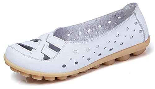 JeathFea Damen Leder Slipper Walking Flache Schuhe LäSsig Runde Zehen Kreuz Wilde Krankenschwester Atmungsaktive Mode Weiche Schuhe