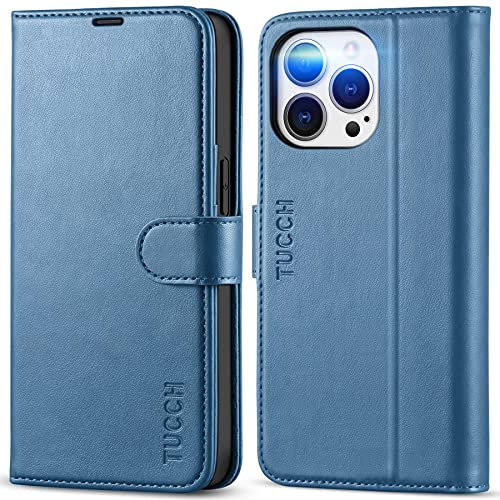 TUCCH Wallet Case for iPhone 13 Pro (6.1) 2021 5G, Magnetic PU Leather Case with [Shockproof TPU]RFID Credit Card Holder[Viewing Stand]Protective Flip Cover Compatible with iPhone 13 Pro, Lake Blue