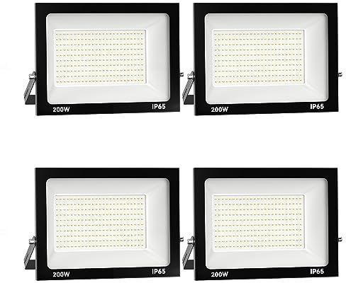 Royana 4pcs 200W 20000LM Projecteur LED Extérieur 3000K Blanc Chaud Spot LED Extérieur IP65 Etanche Projecteur LED pour Terrasse Jardin Parc Garage Cour Entrée