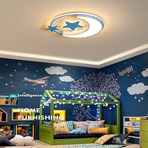 BININBOX Kinderlampe LED Deckenleuchte Sterne Mond Hangend Deckenlampe Moderne Mädchen Jungen Schlafzimmerlampe Babyzimmer Kinderzimmer Wohnzimmer Deckenleuchten (Blau 45cm, Warmes Licht)