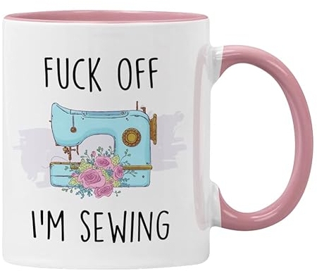 F**k Off I'm Sewing Mug Gift for Her, Funny Profanity Cup (Pink)