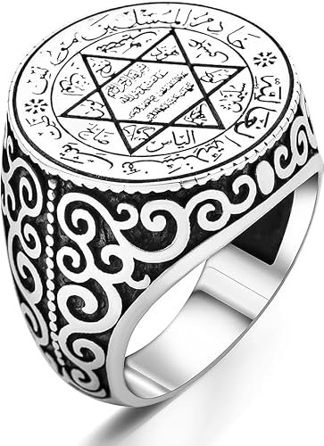 925 Sterling Silber rundes Design Sultan Suleiman Siegel bestickt handgefertigt authentisch steinlos Herrenring Geschenk Zubehör, Sterlingsilber, Ohne Edelstein