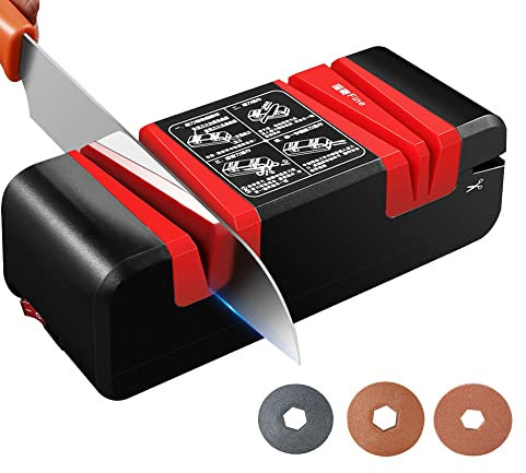 Tuklye 50W Electric Knife Sharpener Professional Chef's Choice for Kitchen Knife Sharpening Tool 4 in 1 Blade Sharpening System 220V, Red
